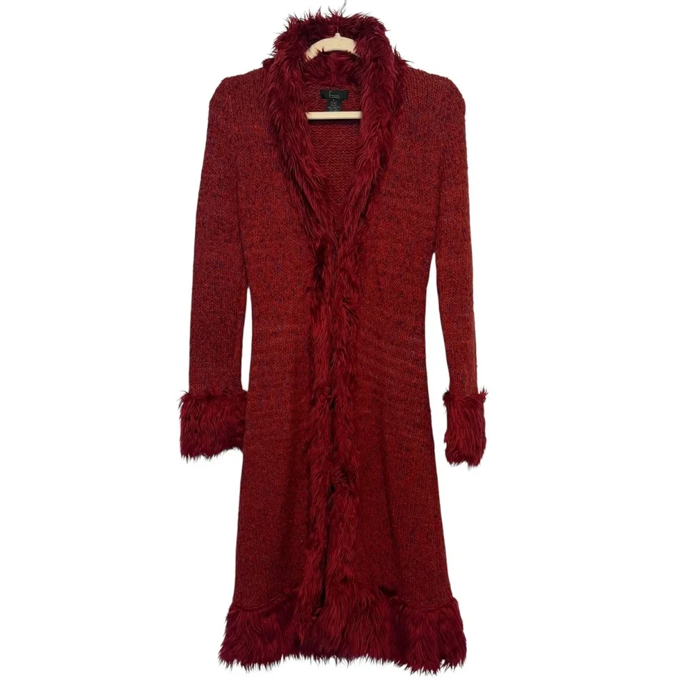 Frenchi Red Faux Fur Trim Cardigan - Picture 1 of 11